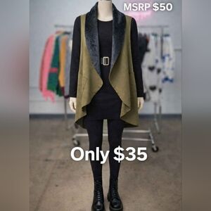 Elegant Olive Open Front Sweater Vest